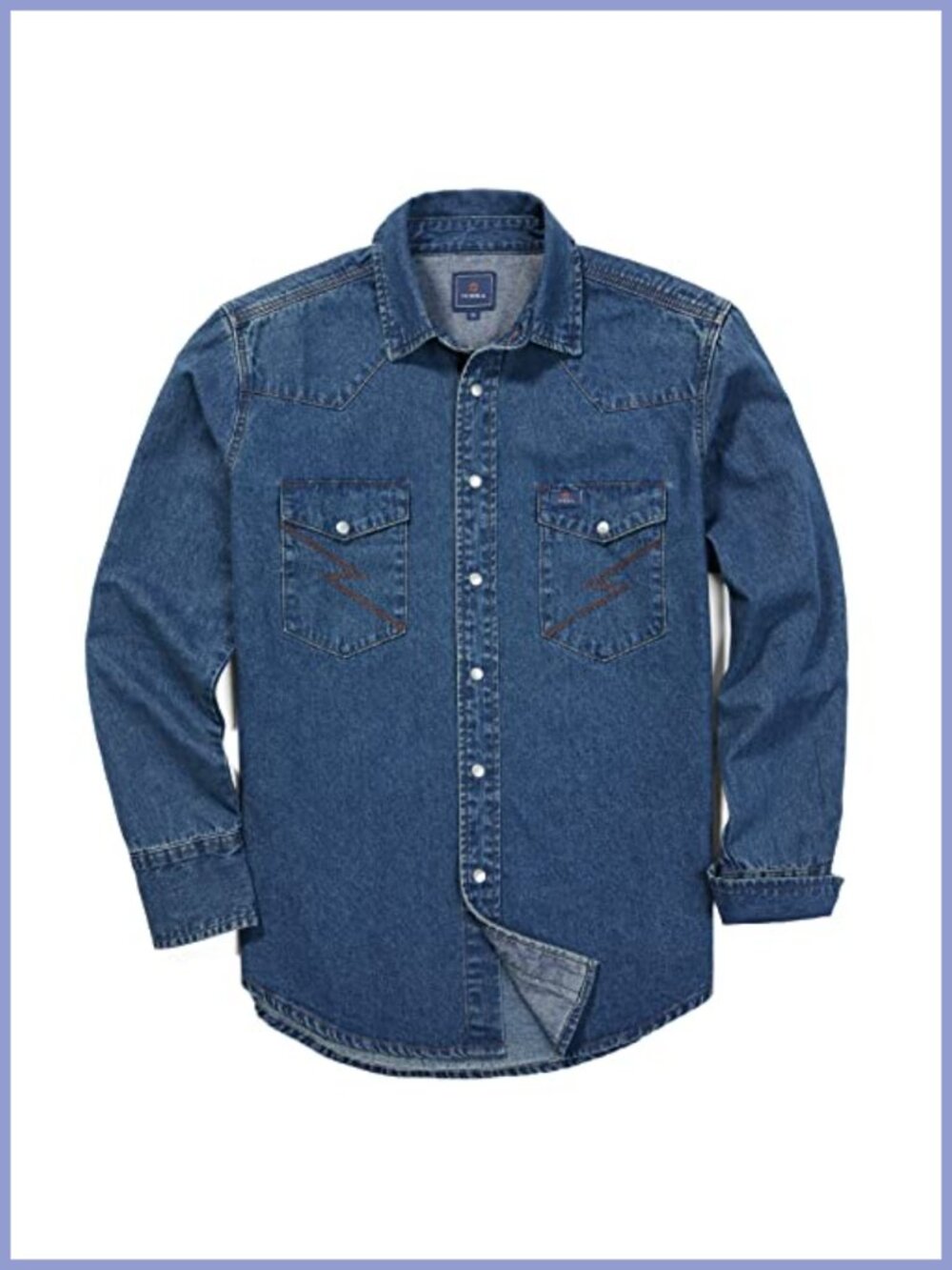 Men's Denim Work Shirt Long Sleeve Regular Fit Cotton Button Down